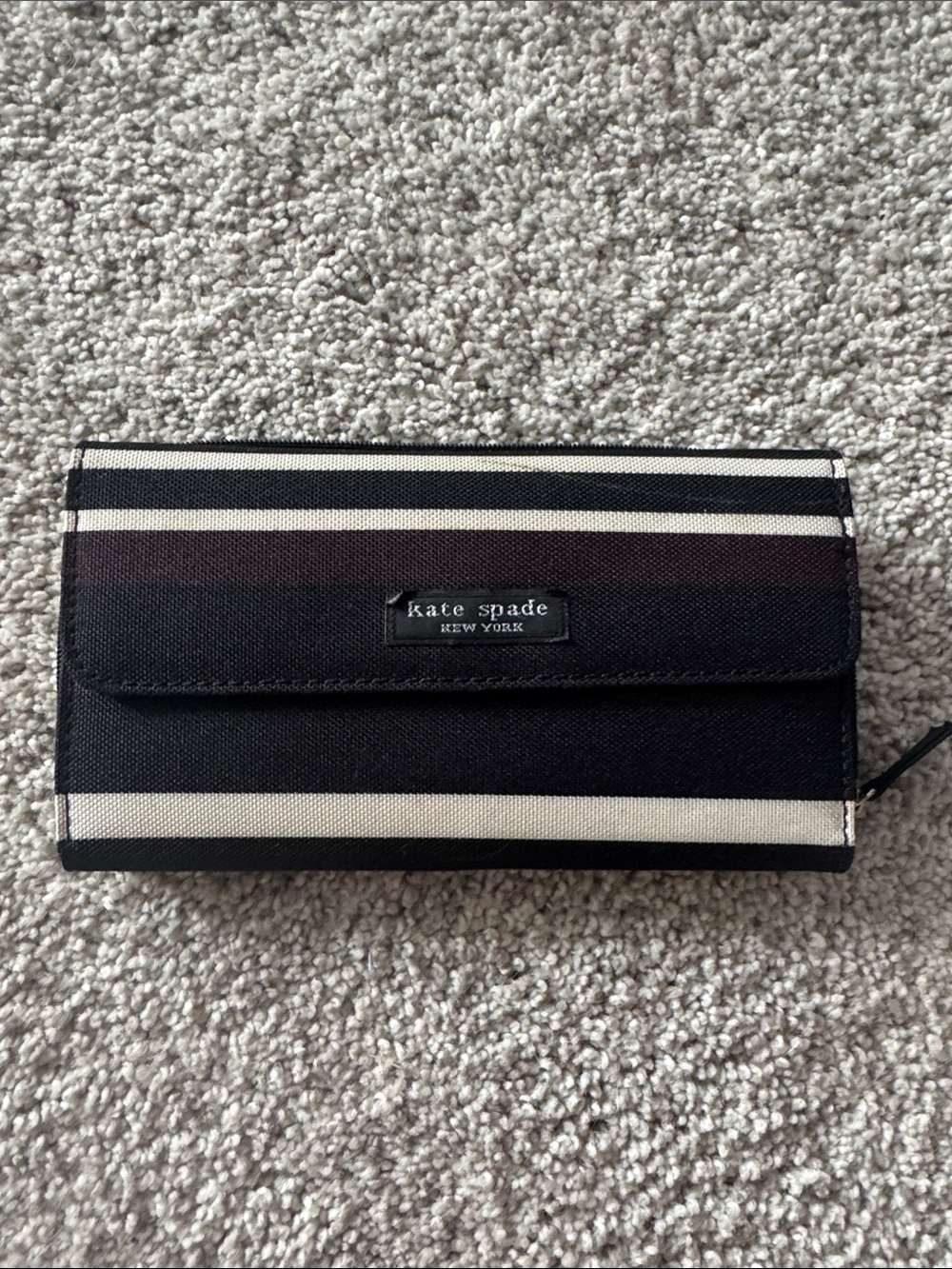 kate spade Black, White & Deep Burgundy Striped Continental Wallet
